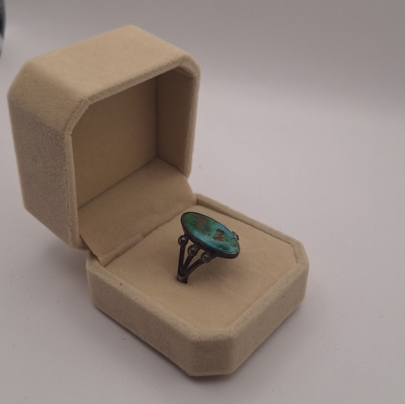 Blue-green Navajo-Style Natural Turquoise Sterling Hand-made Ring Sz 8.5 - Picture 4 of 11